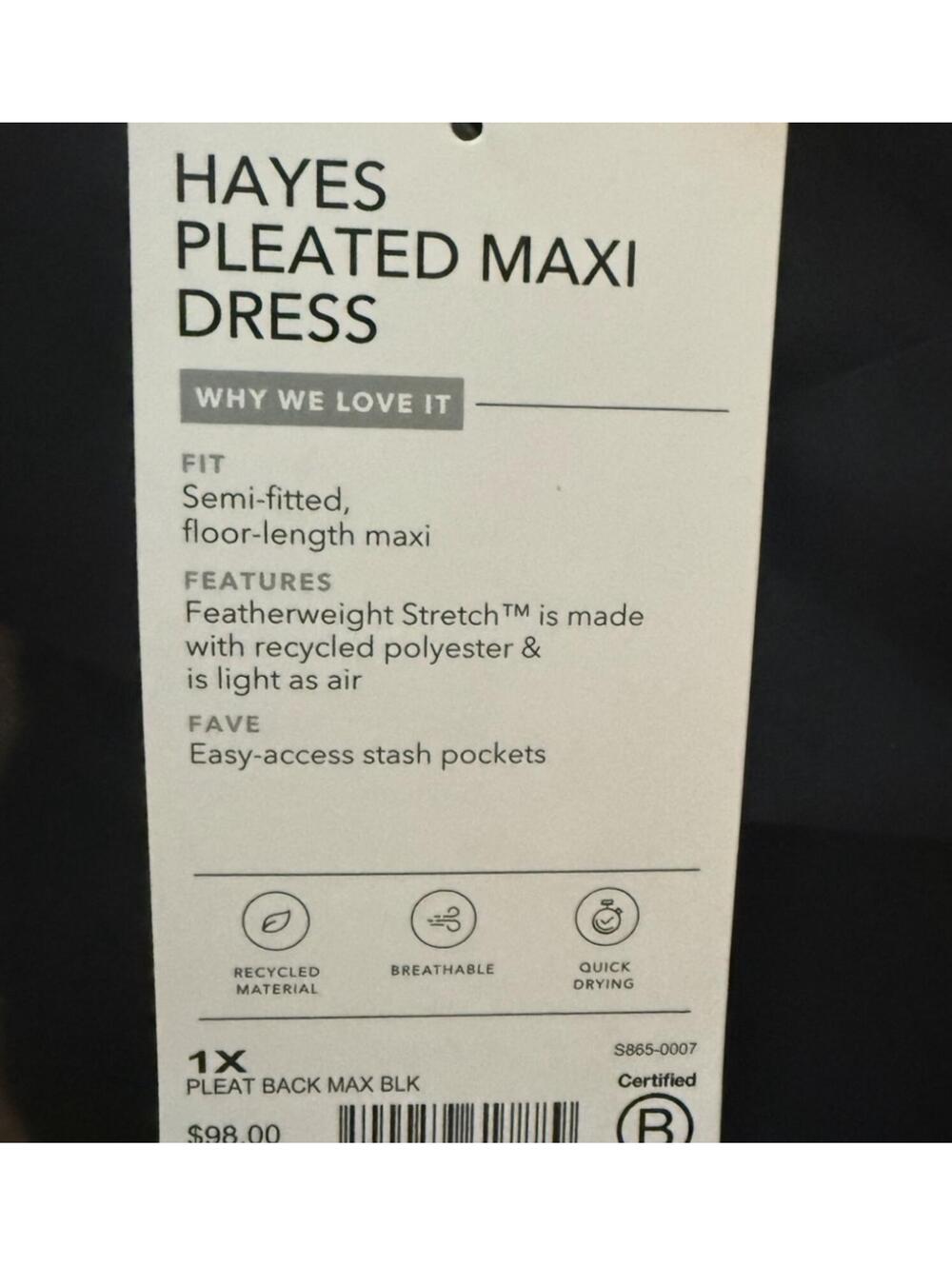 Athleta NWT Women's Hayes Pleated Maxi Black Dress Size 1X - Picture 6 of 6